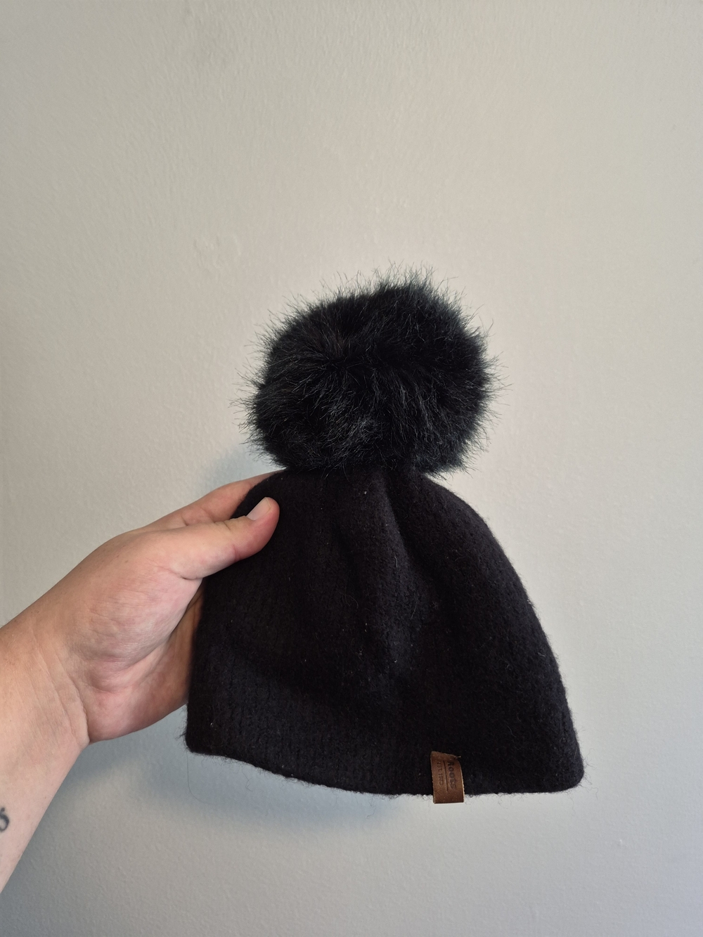 Roots Infant Black Pom-Pom Knit Hat